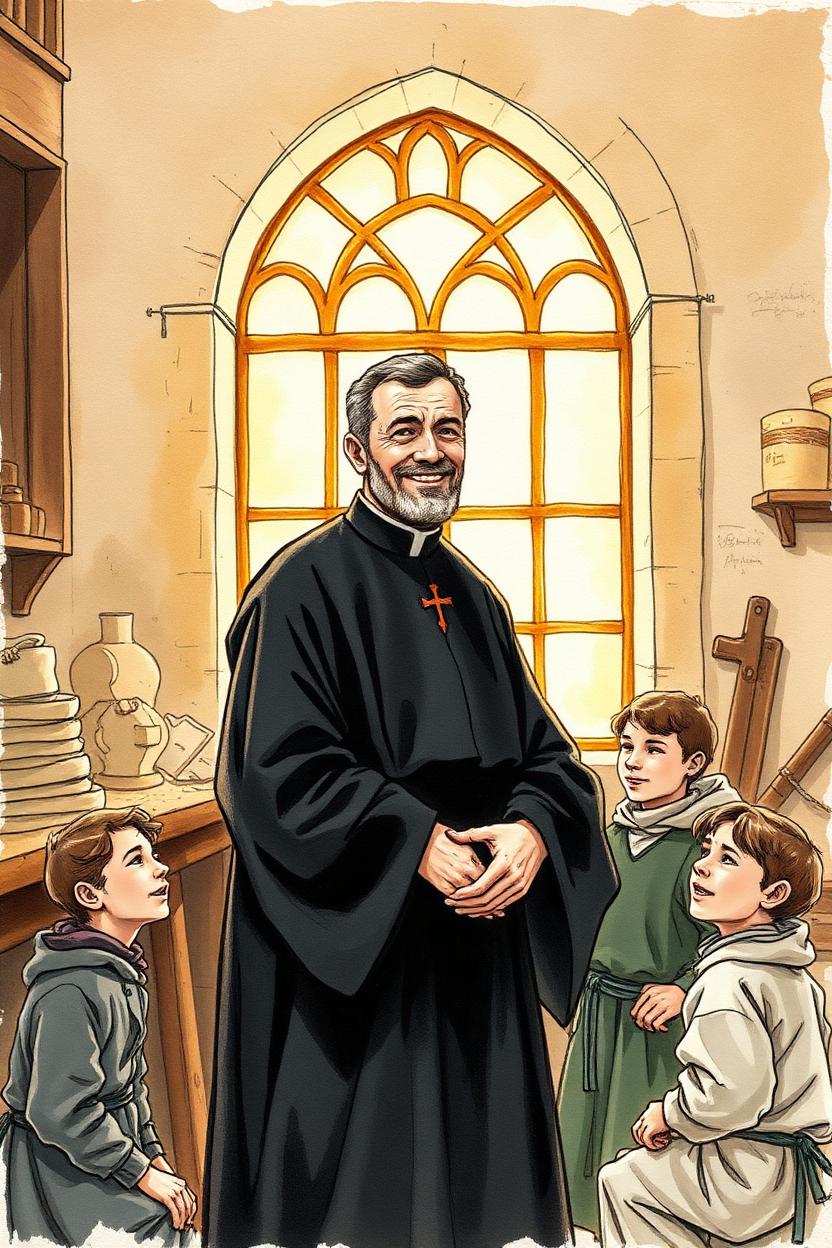 Comic illustration of St. John Bosco